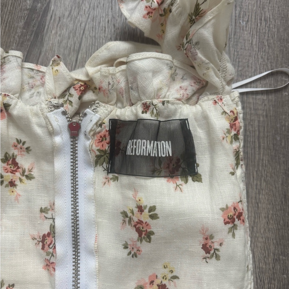 Reformation Cream Floral linen Dress size 0 - Picture 3 of 8